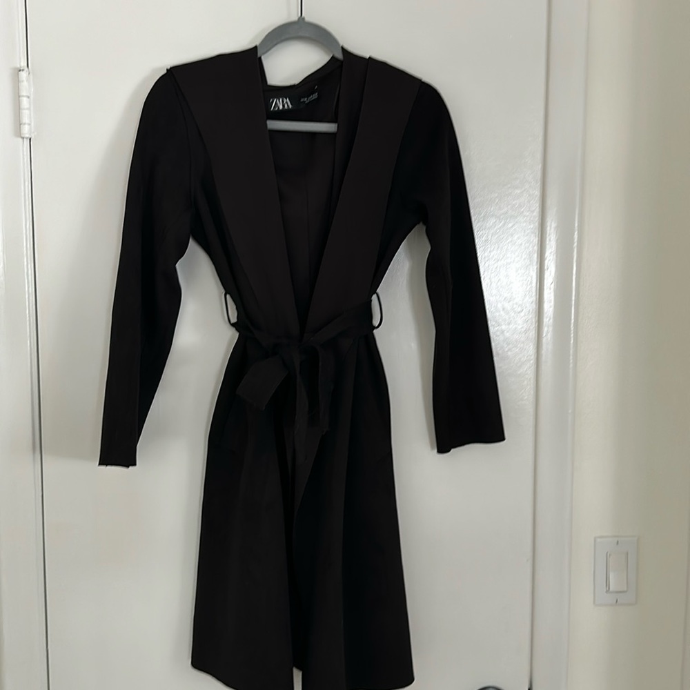 Zara faux leather hooded trench coat